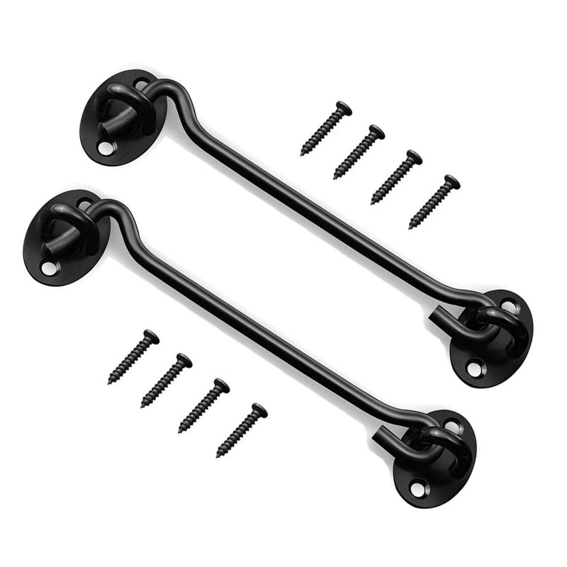 Cystarry 2 Pack 8" Stainless Steel Barn Door Hook and Eye Latch Lock for Cabin Garage Shed Gate Catch Silent Holder(8 Inch,Black) - Image 1